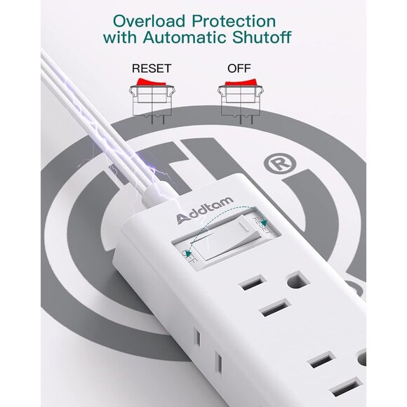 Ruise Essentials - Flat Plug Power Strip, Addtam 5 ft Ultra Flat Extension Cord - Picture 6 of 7